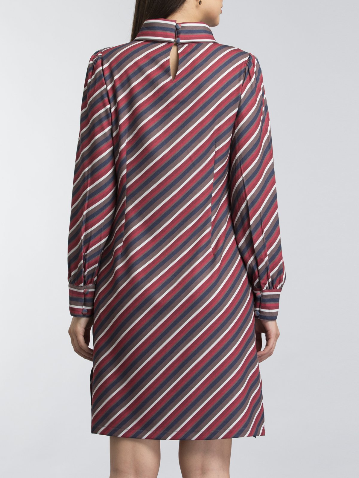 High Neck Striped Shift Dress - Multicolour