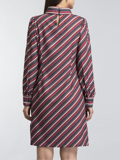 High Neck Striped Shift Dress - Multicolour