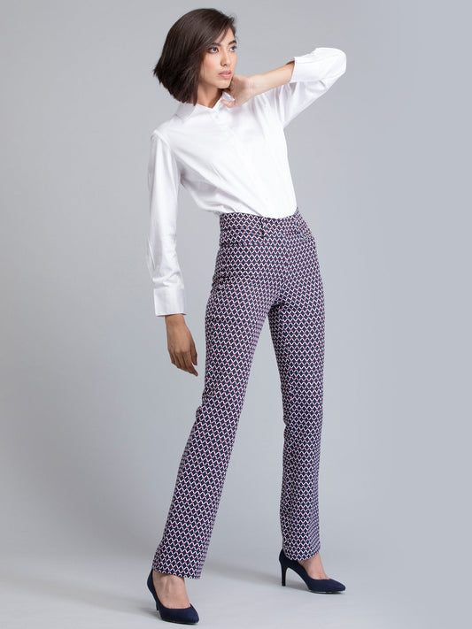 High Waist Geometric Print Pants - Blue