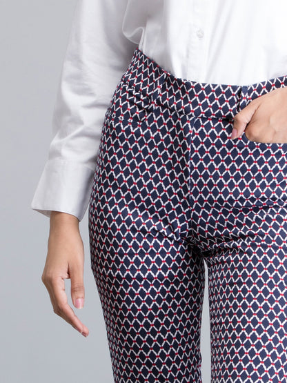 High Waist Geometric Print Pants - Blue