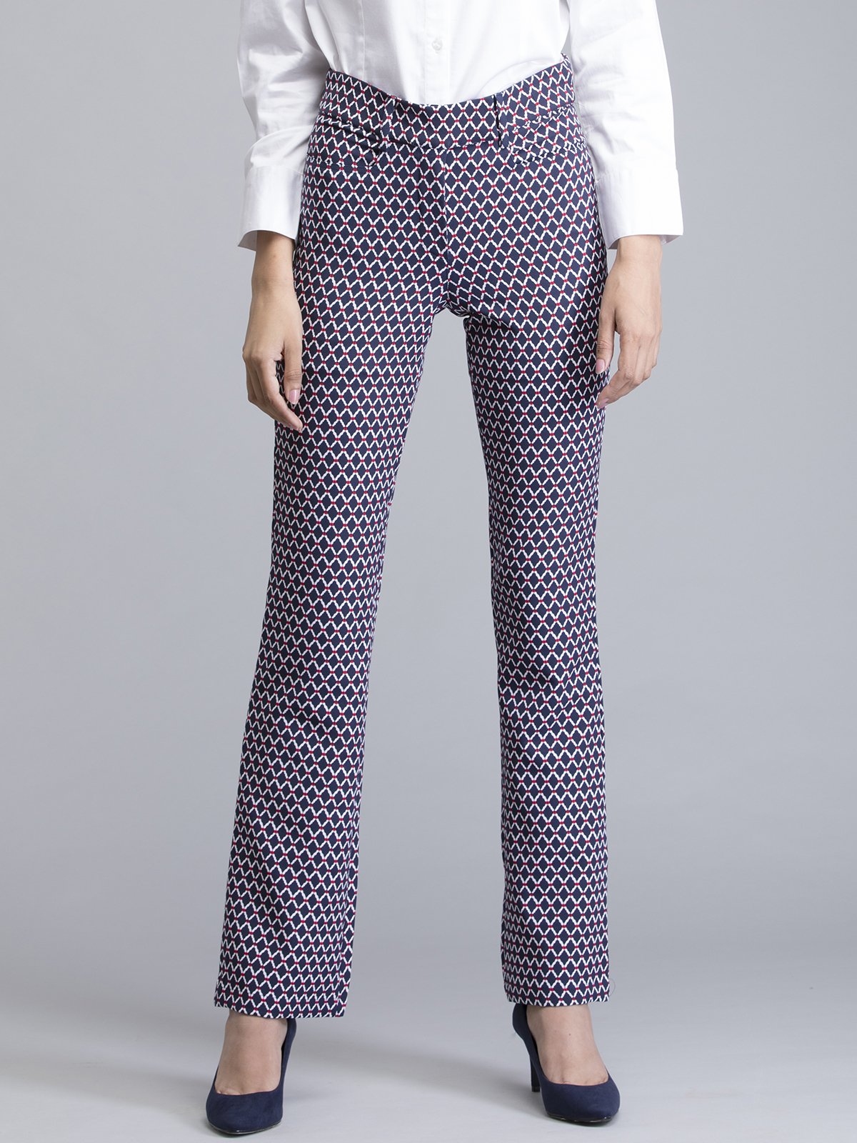 High Waist Geometric Print Pants - Blue
