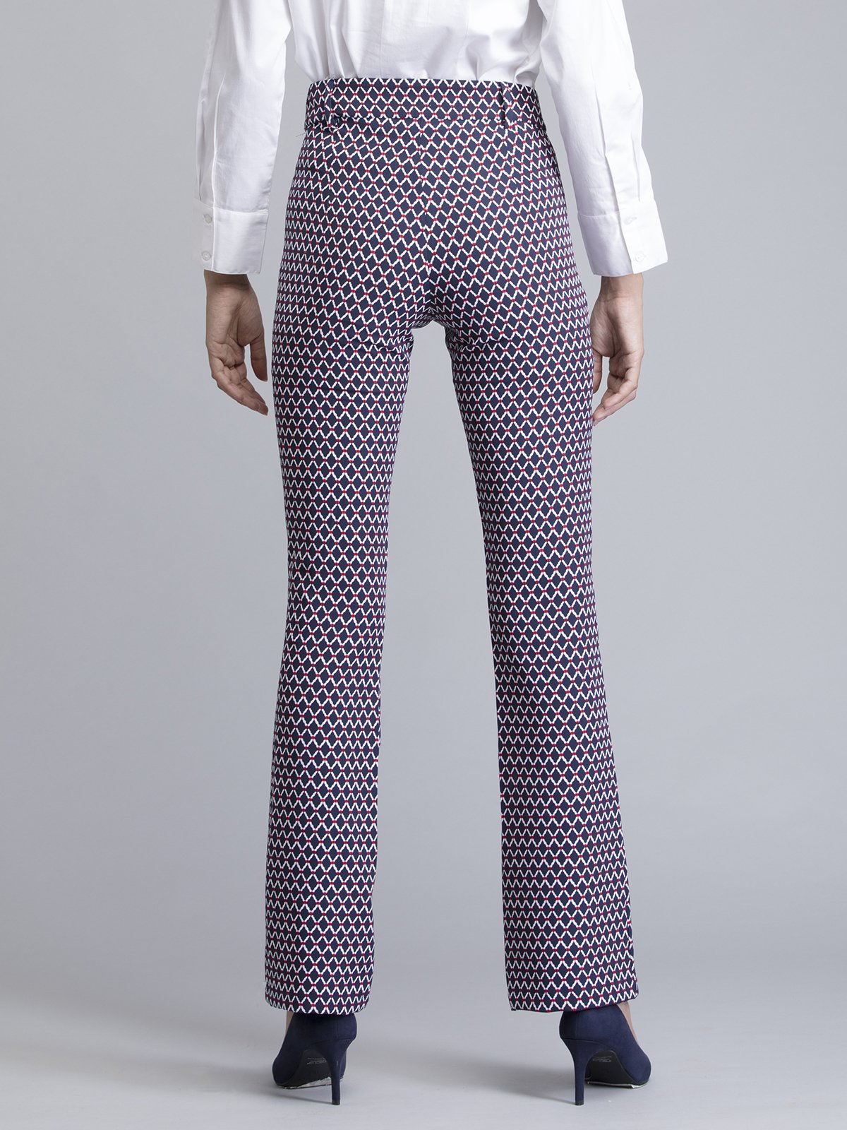 High Waist Geometric Print Pants - Blue