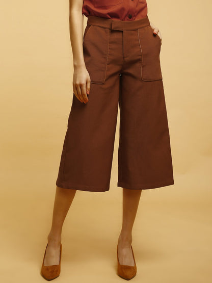 High Waist Short Culottes With Functional Pockets - Rust