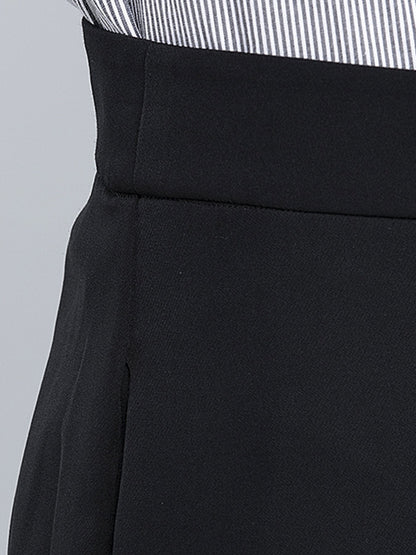 High Waist Wide Leg  Trousers - Black