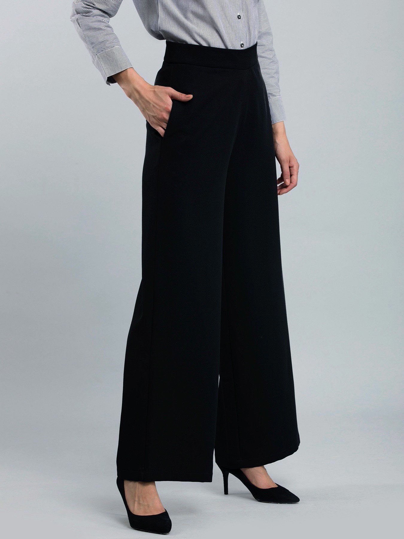 High Waist Wide Leg  Trousers - Black