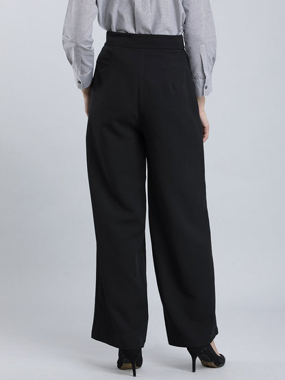 High Waist Wide Leg  Trousers - Black