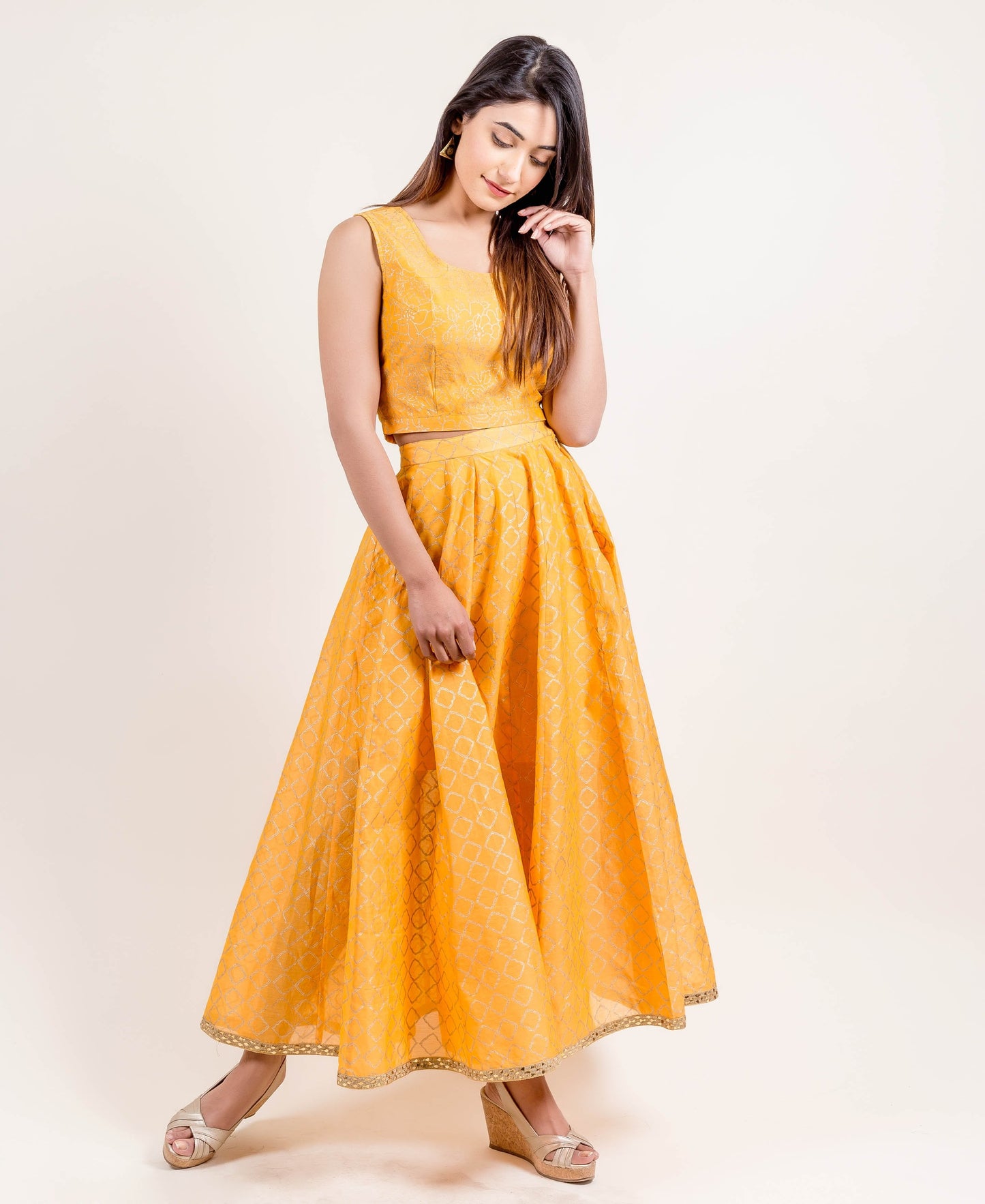 Sensationally Luxe Chanderi Skirt and Top with White Jacket
