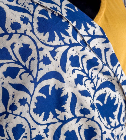 Indigo and Mustard Hand Block Printed Wrap Dress