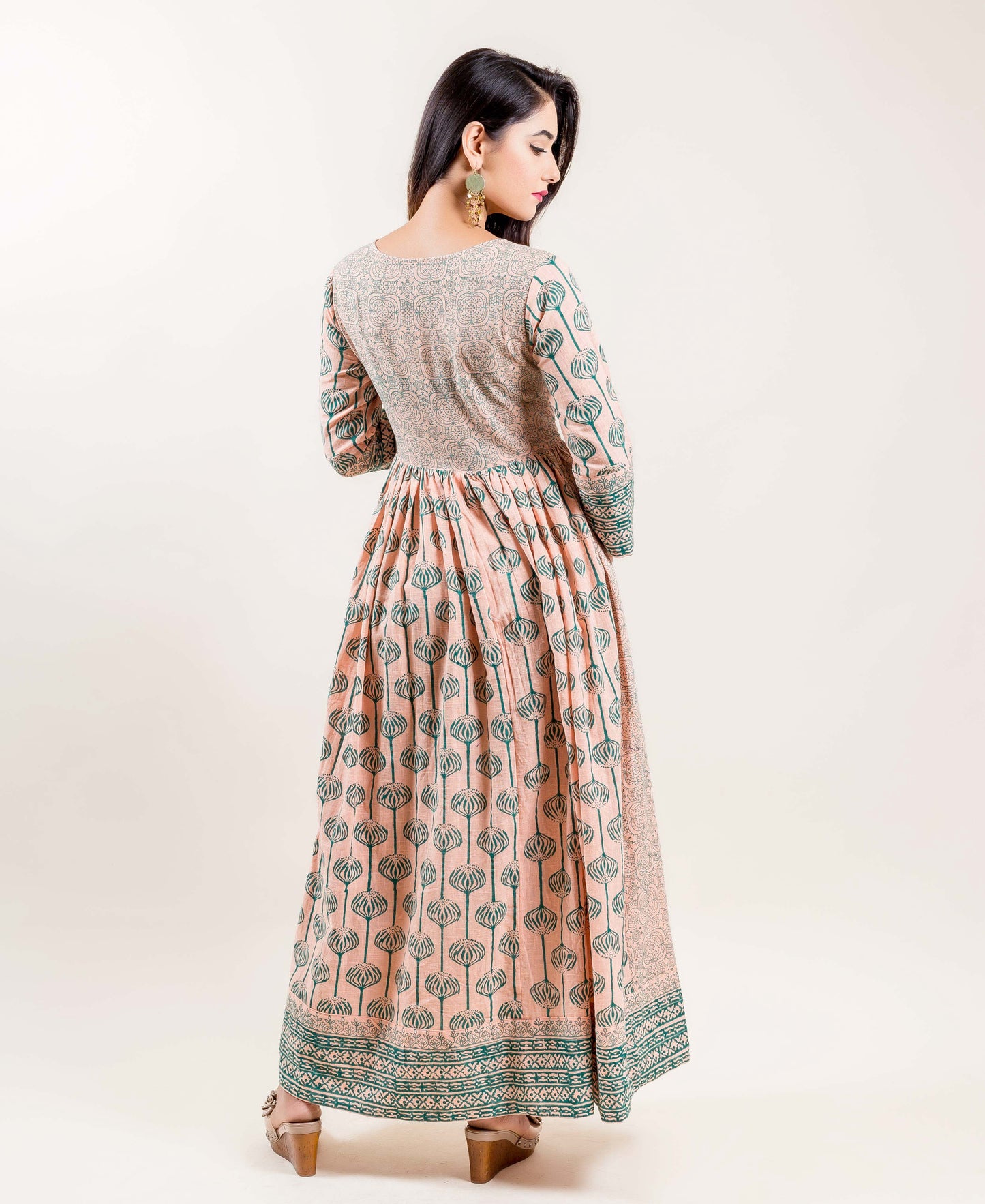 Embroidered Cotton Printed Long Indo Western Style Anarkali  Dress