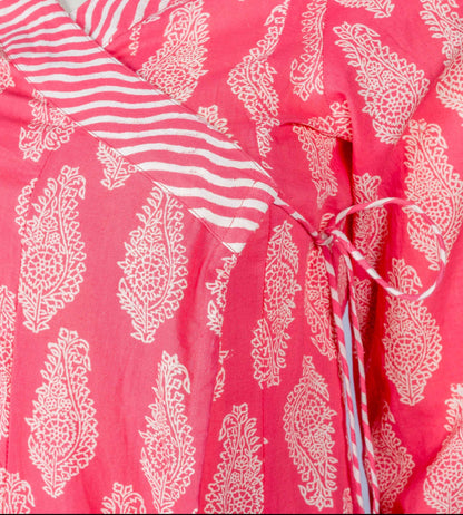 Angrakha Style Floral Hand Block Print Indo Western Dress