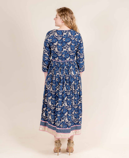 Indigo / Pink Pleated Indo Western Dress