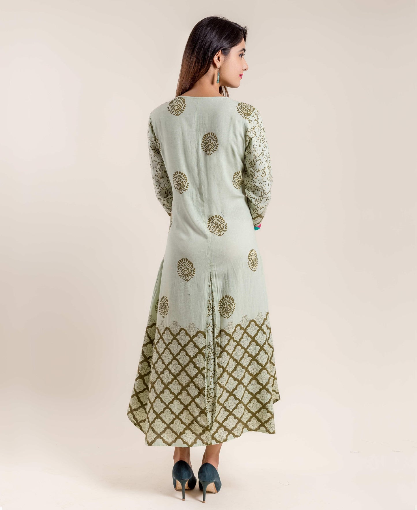 Mint Green Cotton Hand Block Printed Dress