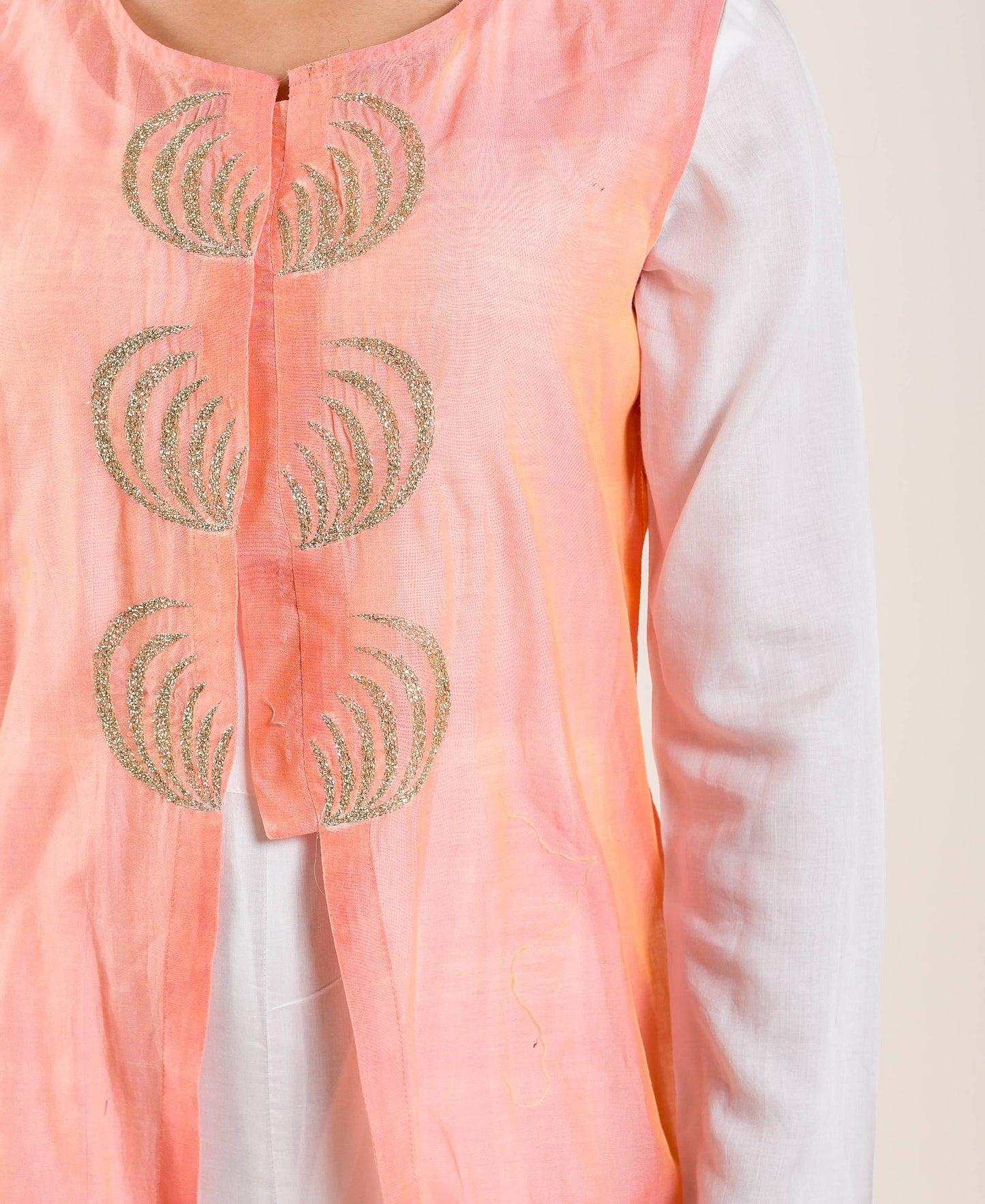 White Indo Western Dress with Peach Chanderi Jacket