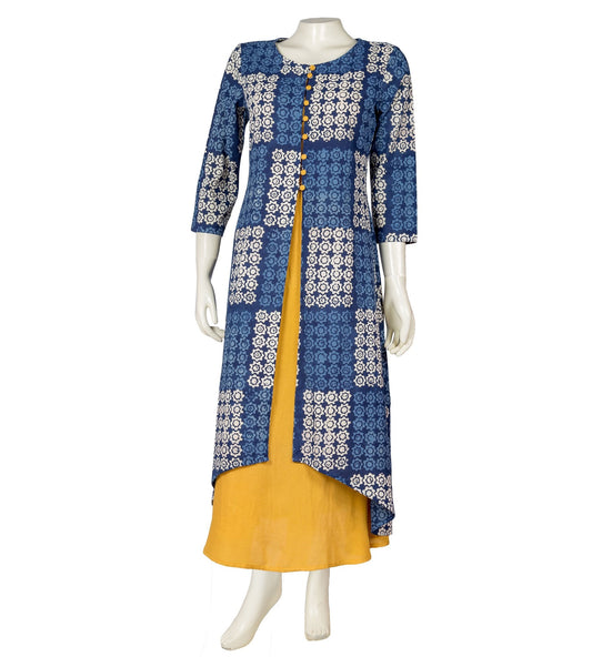 C- Cut Center Slit Indigo Indo Western Dress