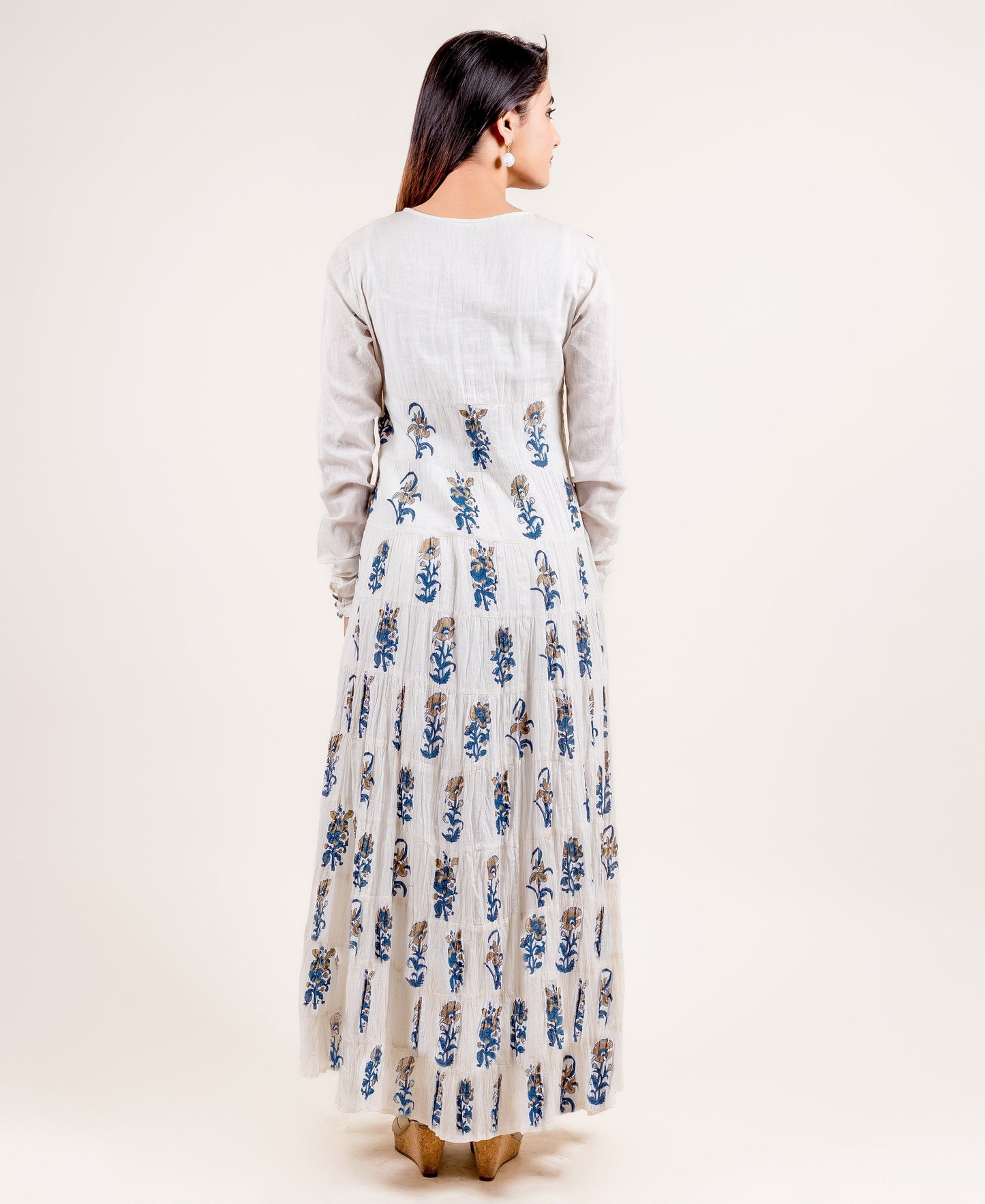 White / Blue Floral Indo Western Dress / Evening Gown
