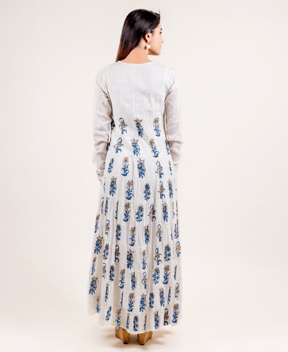 White / Blue Floral Indo Western Dress / Evening Gown