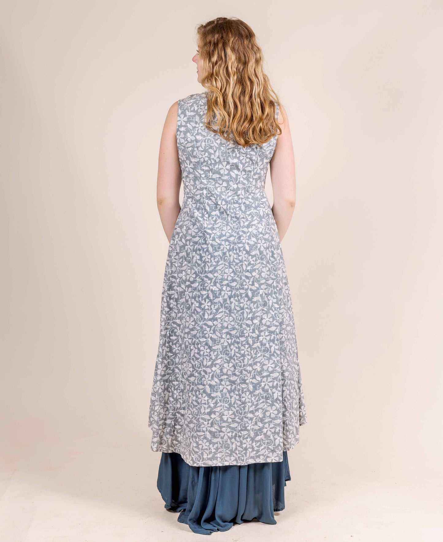 Indigo Blue and White Hand Block Printed Indo Western Dress