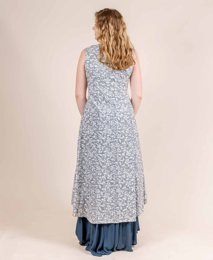 Indigo Blue and White Hand Block Printed Indo Western Dress