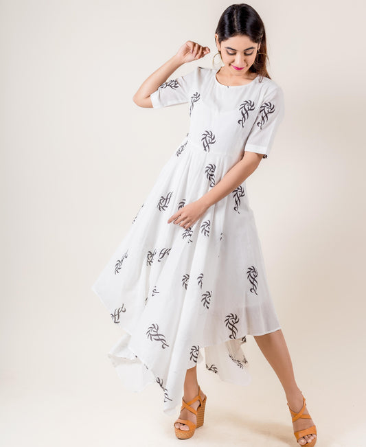 Black And White Asymmetrical Indo Western Dress