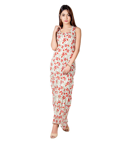 Off-White and Red Indo Western Style Long Kurta with Chanderi Jacket