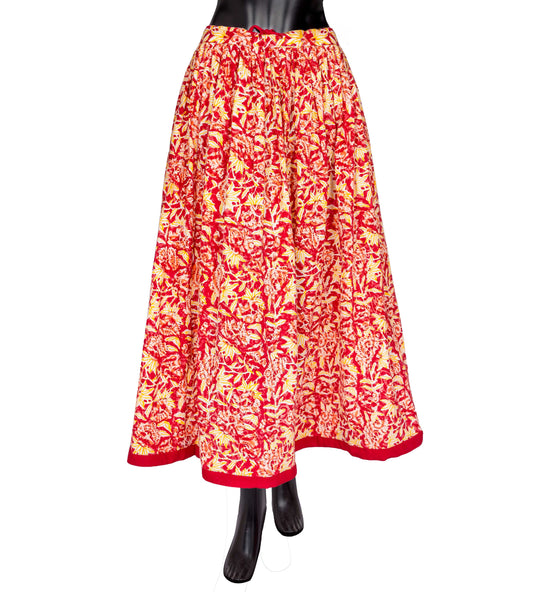 Red Hand Block Printed Skirt