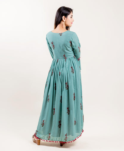 Rayon Double Layered Front Slit Indo Western Long Dress