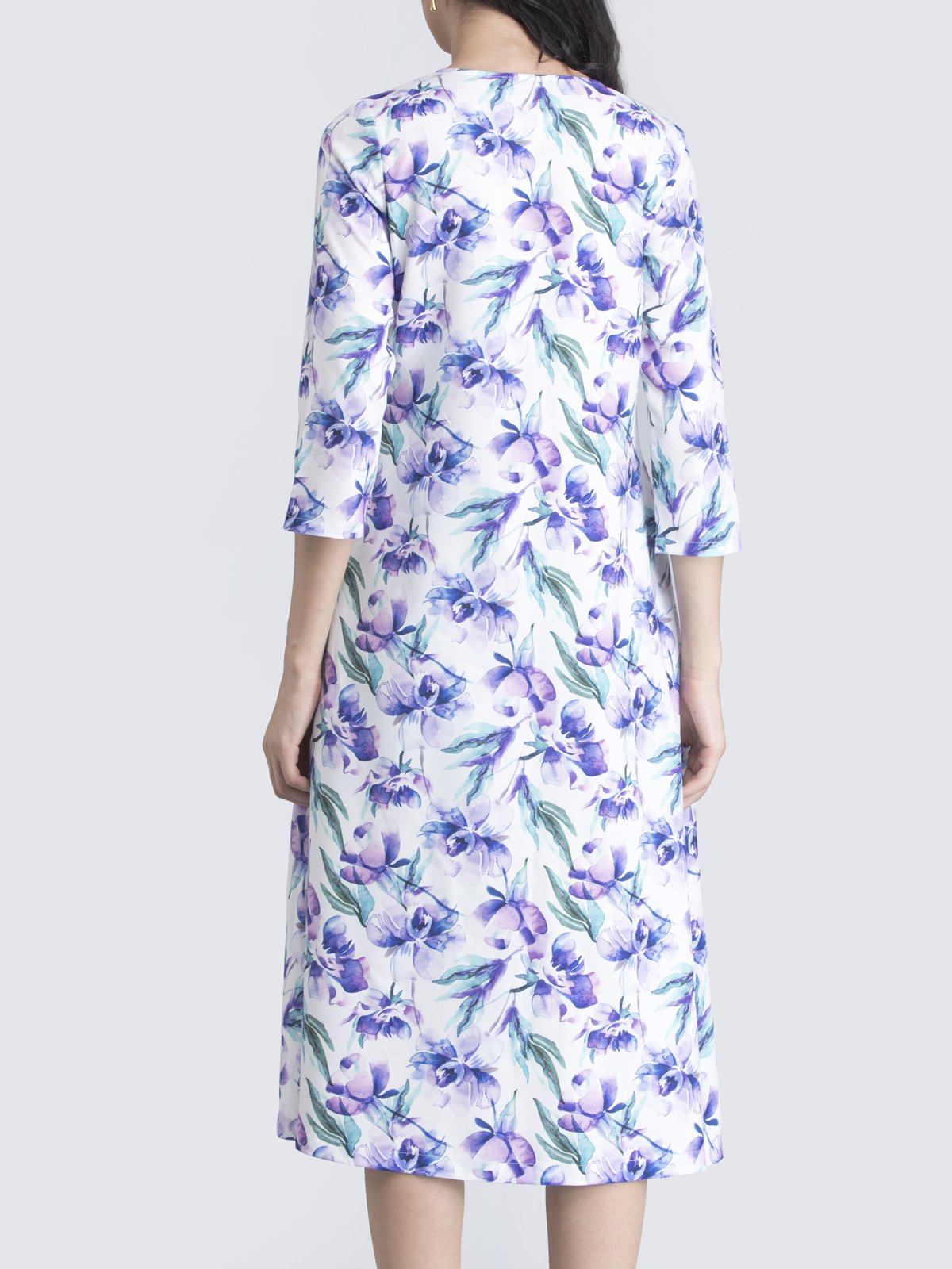 Keyhole Neck Floral A Line Midi Dress - Purple