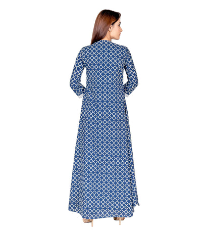 Indigo Blue Hand Block Printed Jacket Dress