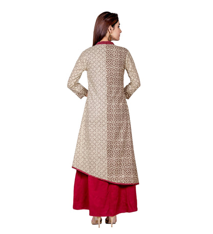 Hand Block Printed Indo Western Style Long Dress with Asymmetrical Kurta