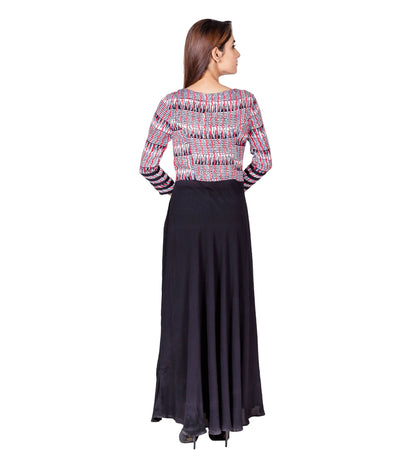 Multi Color Hand Block Printed Indo Western Long Dress