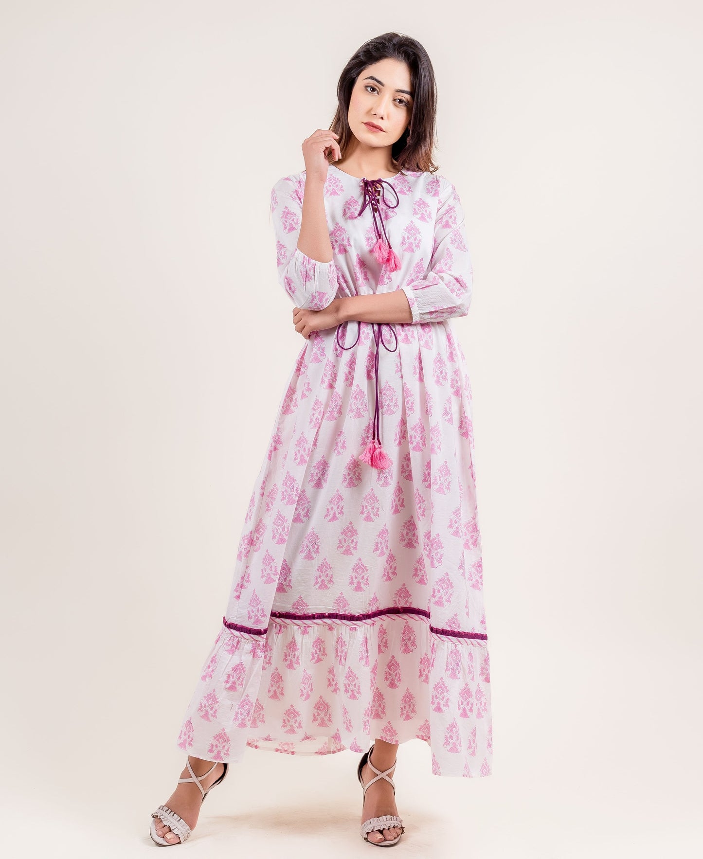 Sassy Tiered Hand Block Printed Long Dress