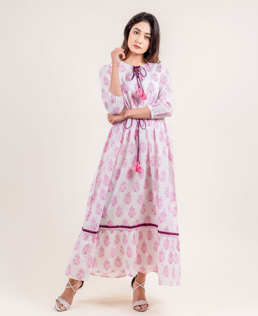Sassy Tiered Hand Block Printed Long Dress