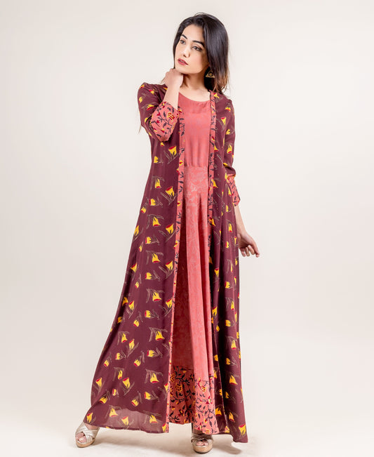 Veronica Quarter Sleeves Rayon Jacket Style Long Dress
