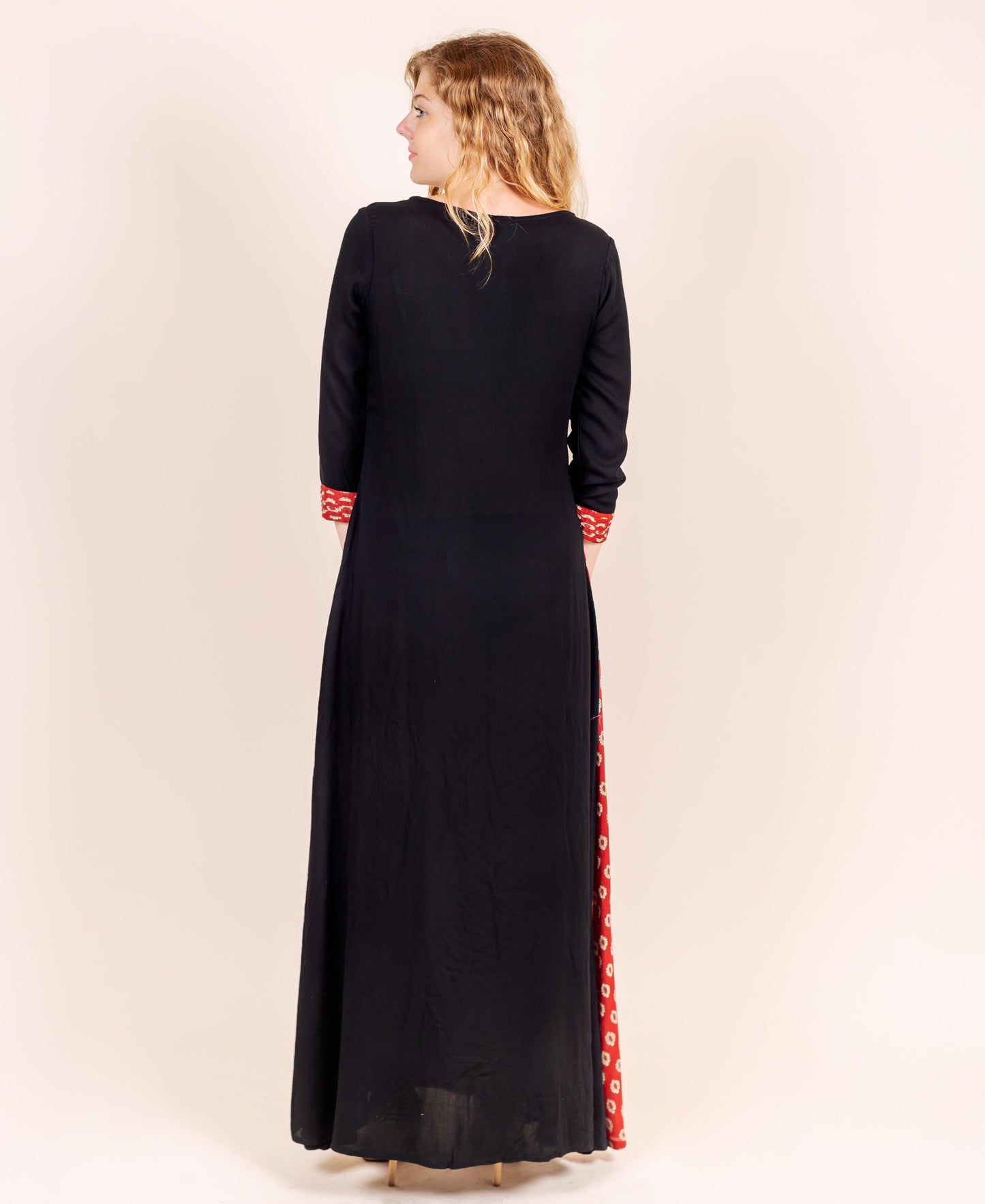 Scoop Neck Hand Block Printed Floor Length Wrapper Dress