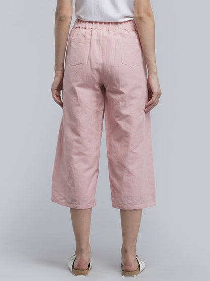 Linen Pleated Culottes With Elastic - Pink