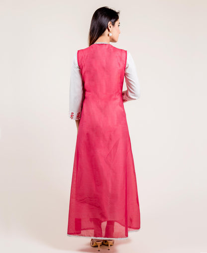 Embroidered Chanderi Jacketed Long Dress