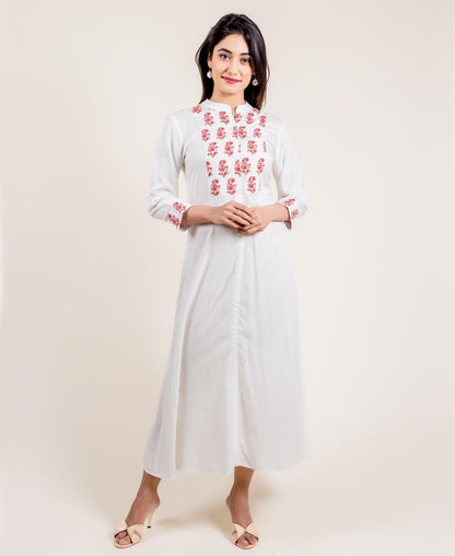 Embroidered Chanderi Jacketed Long Dress
