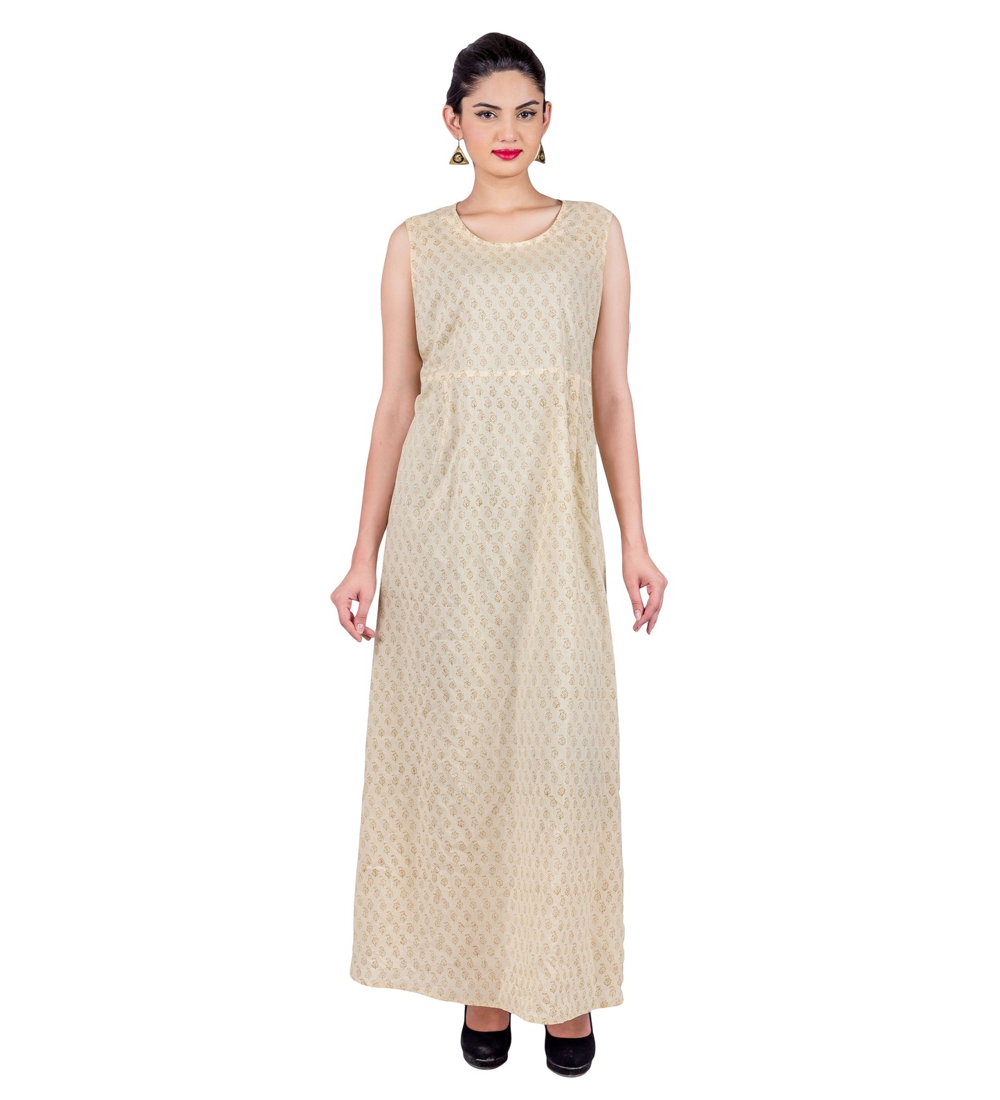Rust Hand Block Printed Long Jacket Dress with Beige Inner