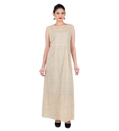 Rust Hand Block Printed Long Jacket Dress with Beige Inner