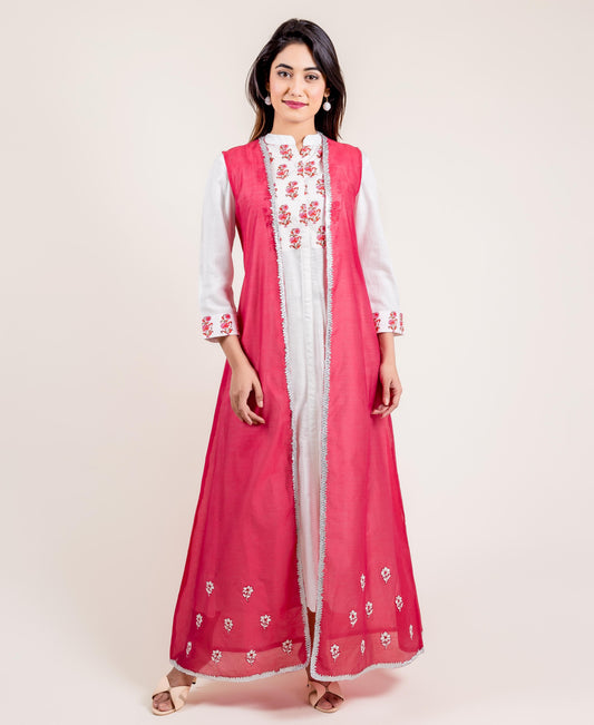 Embroidered Chanderi Jacketed Long Dress