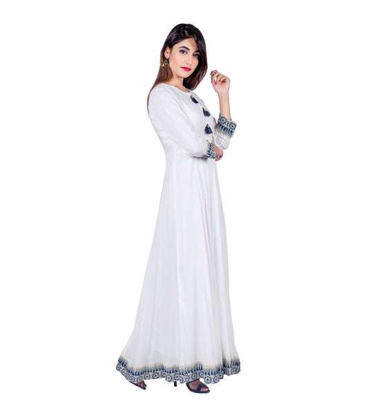 Crew Neck Empire Cut Floor Length Indo Western Maxi Dress With Front Panel Tassels