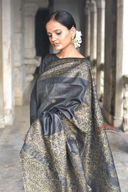 Madhubani Paints Radha Krishna Leela Madhubani Handpainted Saree