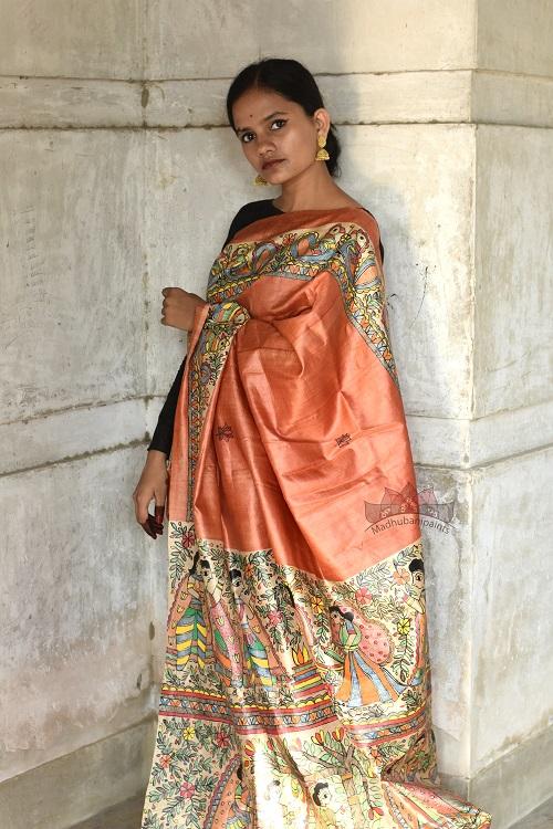 Madhubani Paints Saat Pheere Madhubani Handpainted Saree