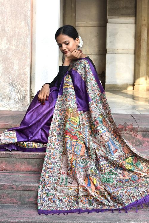 Madhubani Paints Gaon Ghaar Madhubani Handpainted Saree
