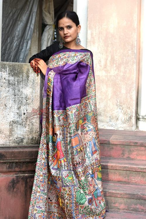 Madhubani Paints Gaon Ghaar Madhubani Handpainted Saree