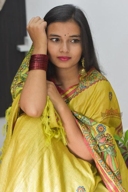 Madhubani Paints Mithila Jeevan Madhubani Handpainted Saree