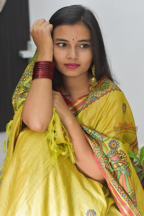 Madhubani Paints Mithila Jeevan Madhubani Handpainted Saree