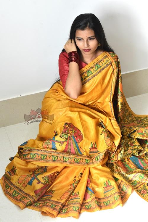 Madhubani Paints Mithila Vivah Madhubani Handpainted Saree