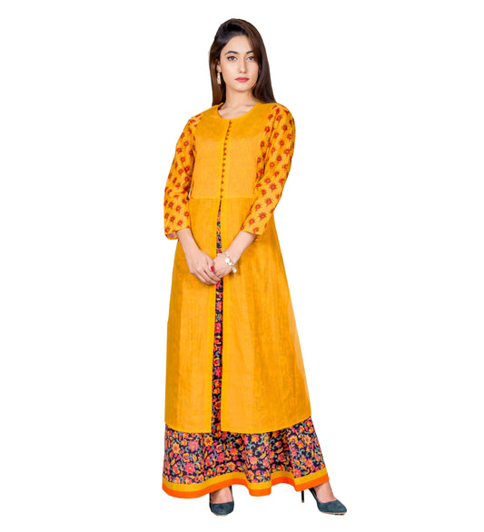 Mustard Yellow Indo Western Dress