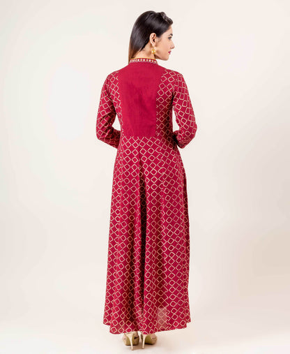 Embroidered Maroon Anarkali Style Floor Length Gown